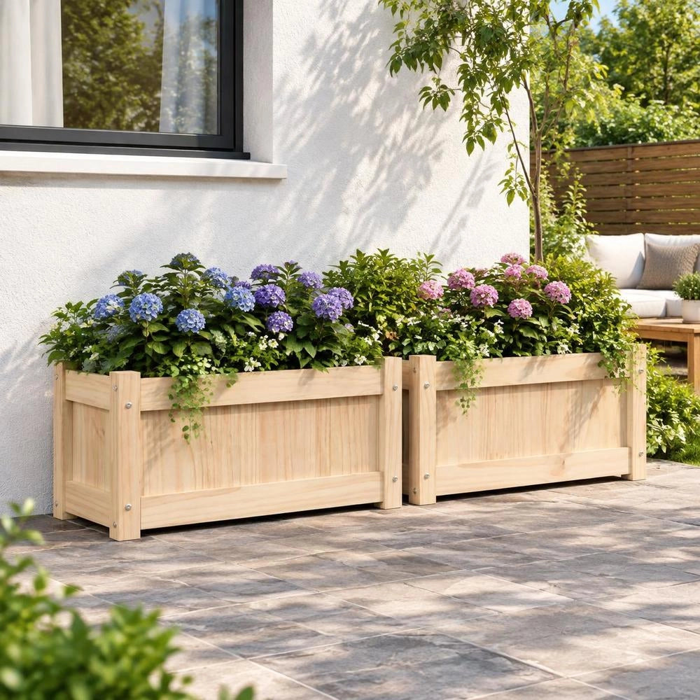Plant Pots 2 Pcs. Solid Pine Wood