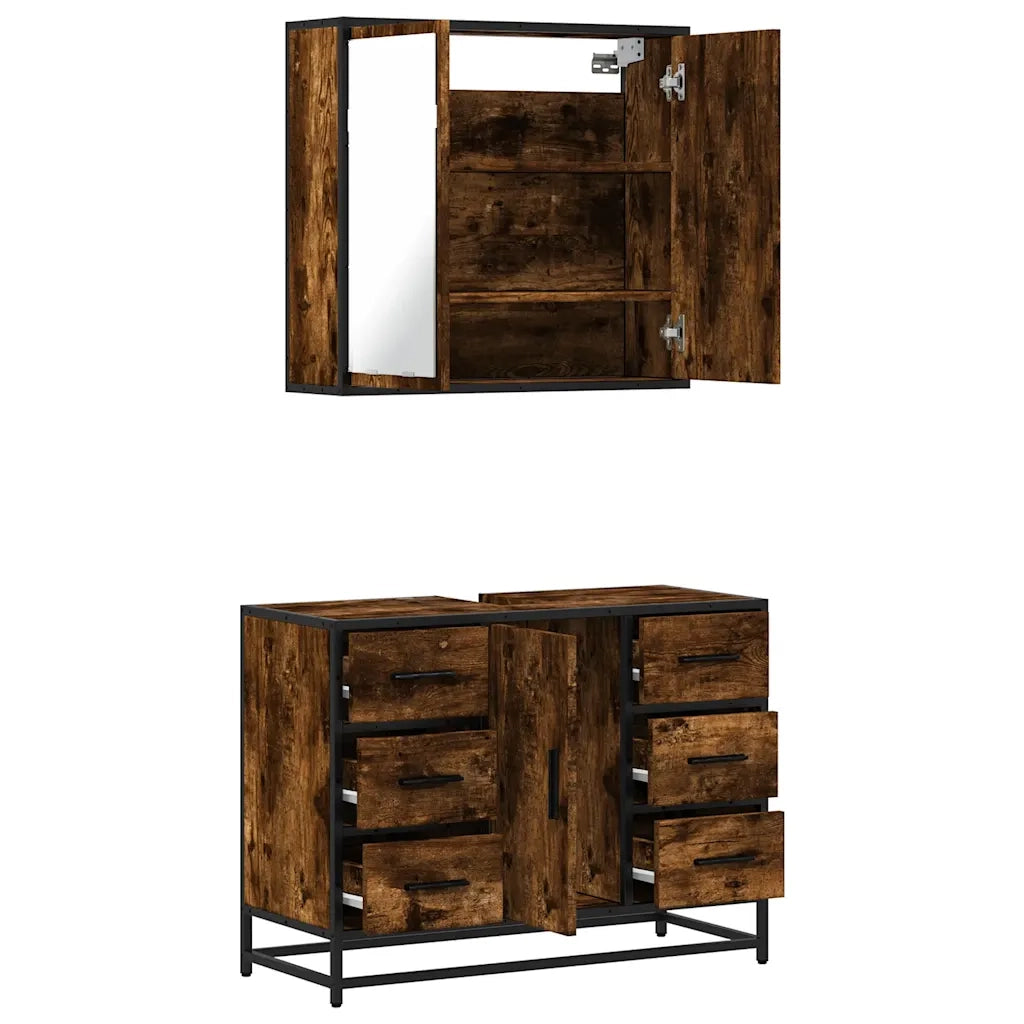 Set Mobili da Bagno 2 pz Rovere Fumo in Legno Multistrato 3300902