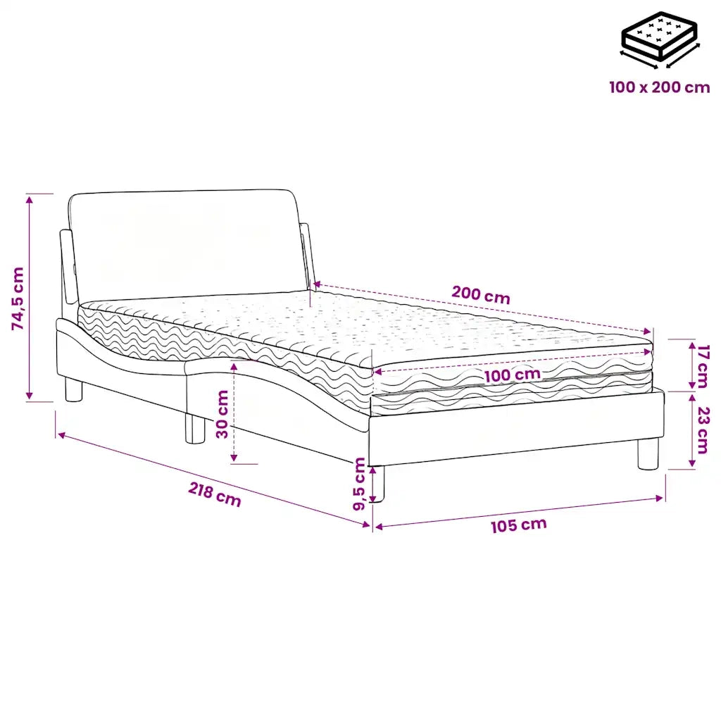 Letto con Materasso-Struttura Letto con Materasso Dover Nero 100x200 cm in Similpelle