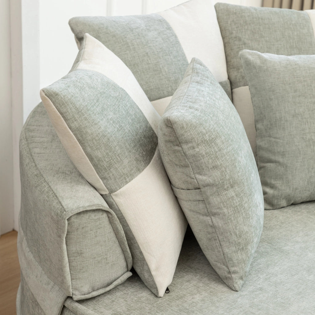Poltrona con pouf Poltrona lounge rotonda senza montaggio per soggiorno in Chenille e Schiuma Verde menta