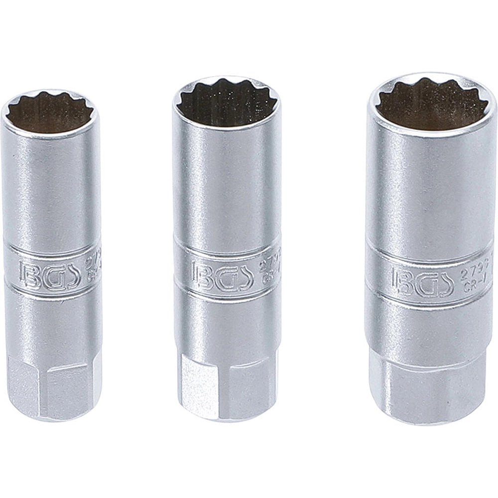 BUSSOLE PER CANDELE POLIGONALI SET 3 PZ ATTACCO 3/8”  14 - 16 - 18 mm