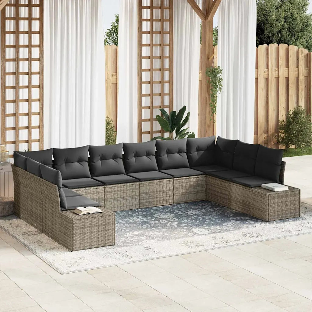 Set Divano da Giardino con cuscino 10 pcs Grigio Polyrattan 3355908