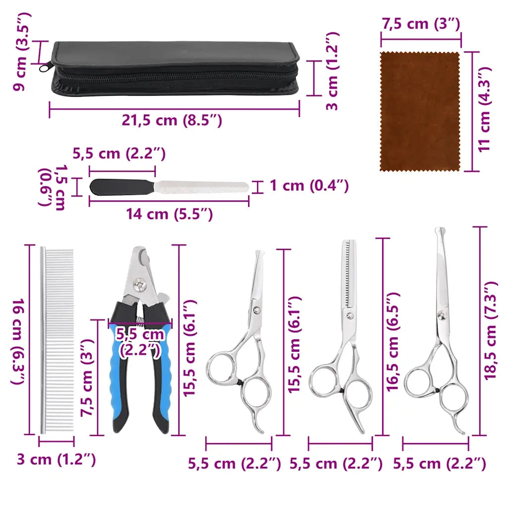 Set Forbici da Toelettatura Cani 6 pz in Acciaio Inossidabile 4101329