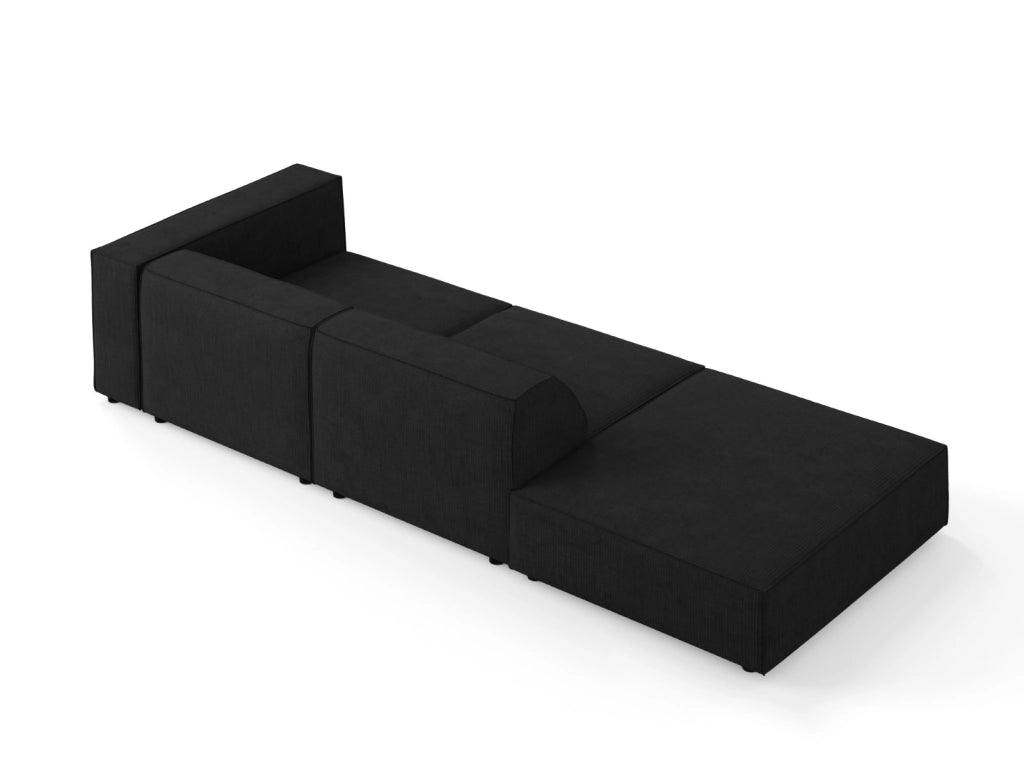 Cosmopolitan Design - Divano sinistro "Arendal" 4 posti in ciniglia con effetto a coste nero 