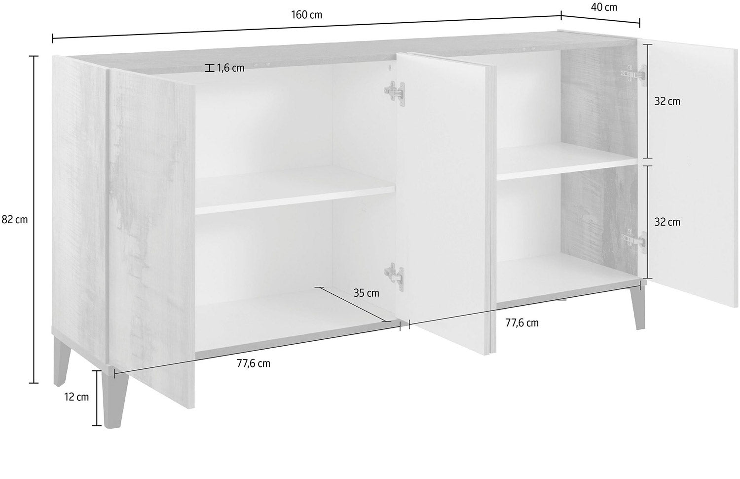 Credenza 4 Ante 160x40x82 cm Sunrise Bianco Lucido e Acero Pereira