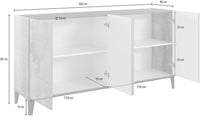 Credenza 4 Ante 160x40x82 cm Sunrise Bianco Lucido e Acero Pereira