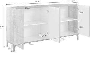 Credenza 4 Ante 160x40x82 cm Sunrise Bianco Lucido e Acero Pereira