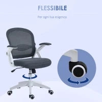 Sedia da Ufficio Ergonomica con Schienale a Rete e Altezza Regolabile, 65.5x61.5x88-97.5cm, Grigio