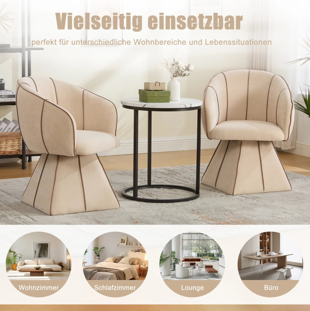 Poltrona girevole in chenille color cammello