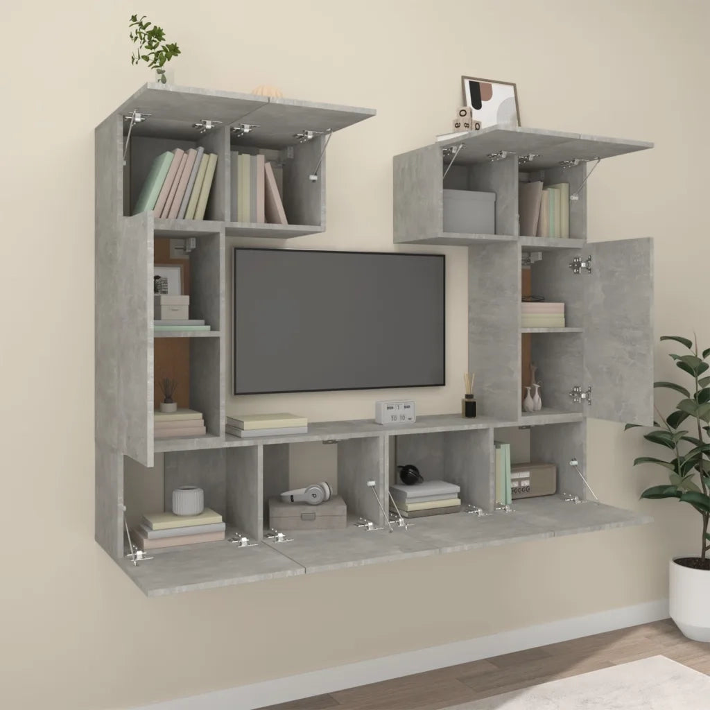 Set di Mobili Porta TV 6 pz-Set di 6 Credenza per TV Grigio Cemento in Legno Multistrato 632050
