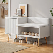 Scarpiera con seduta e schienale 100x38x58 cm in truciolare bianco con dettagli oro