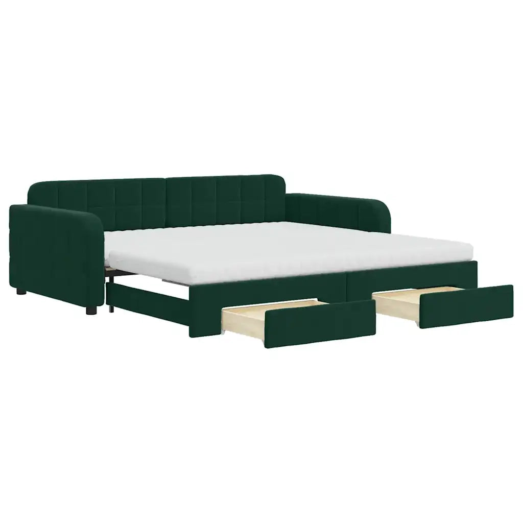 Divano Letto Estraibile Cassetti Verde Scuro 100x200cm Velluto