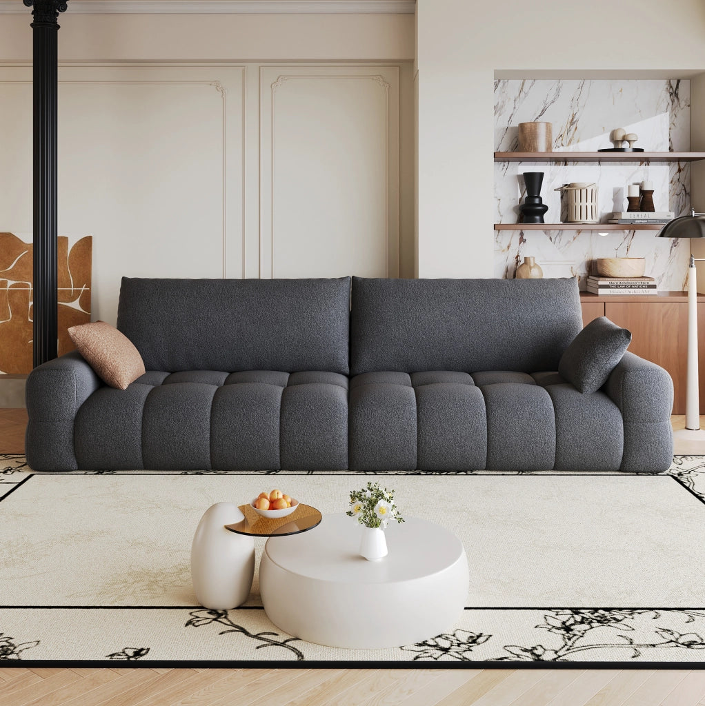 Divano modulare con chaise longue in tessuto, grigio scuro