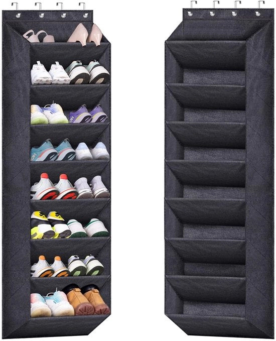 Organizzatore di Scarpe - 8 Livelli - Nero - Spazio di Stoccaggio - Adatto per 24 Paia di Scarpe