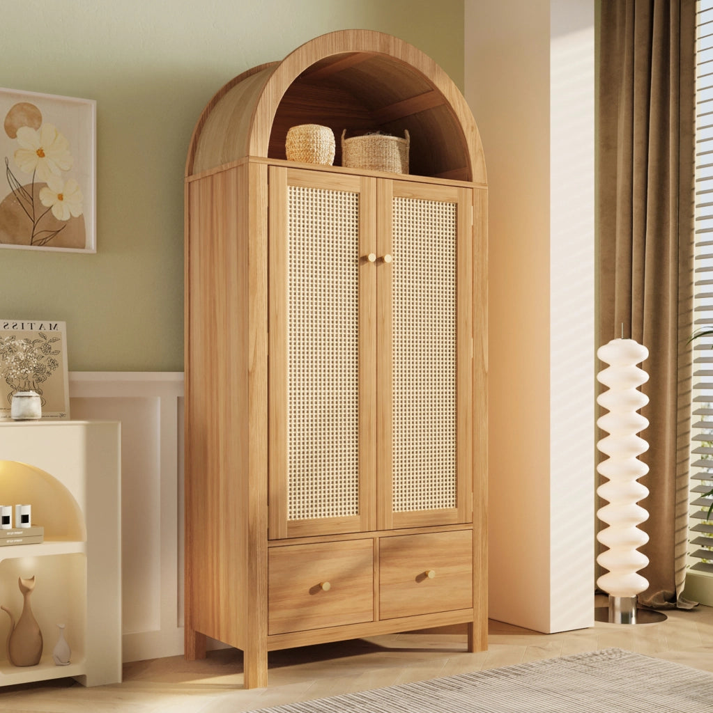 Armadio guardaroba 181x78x45 cm in MDF e metallo; colore eucalipto; con 2 cassetti e asta appendiabiti