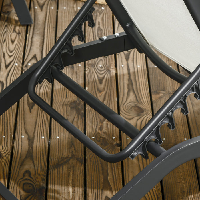 Set 2 Lettini Prendisole 66x165x102 cm con Schienale Reclinabile in Alluminio e Tessuto Traspirante Crema