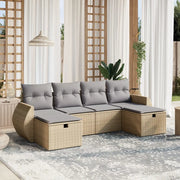 Set Divano da Giardino 6 pz con Cuscini Beige Misto Polyrattan