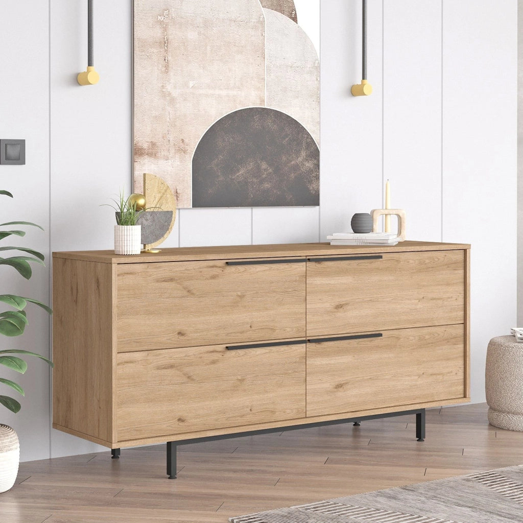 Madia Follo, Credenza 4 Vani, 160x45x74h cm Marrone Rovere