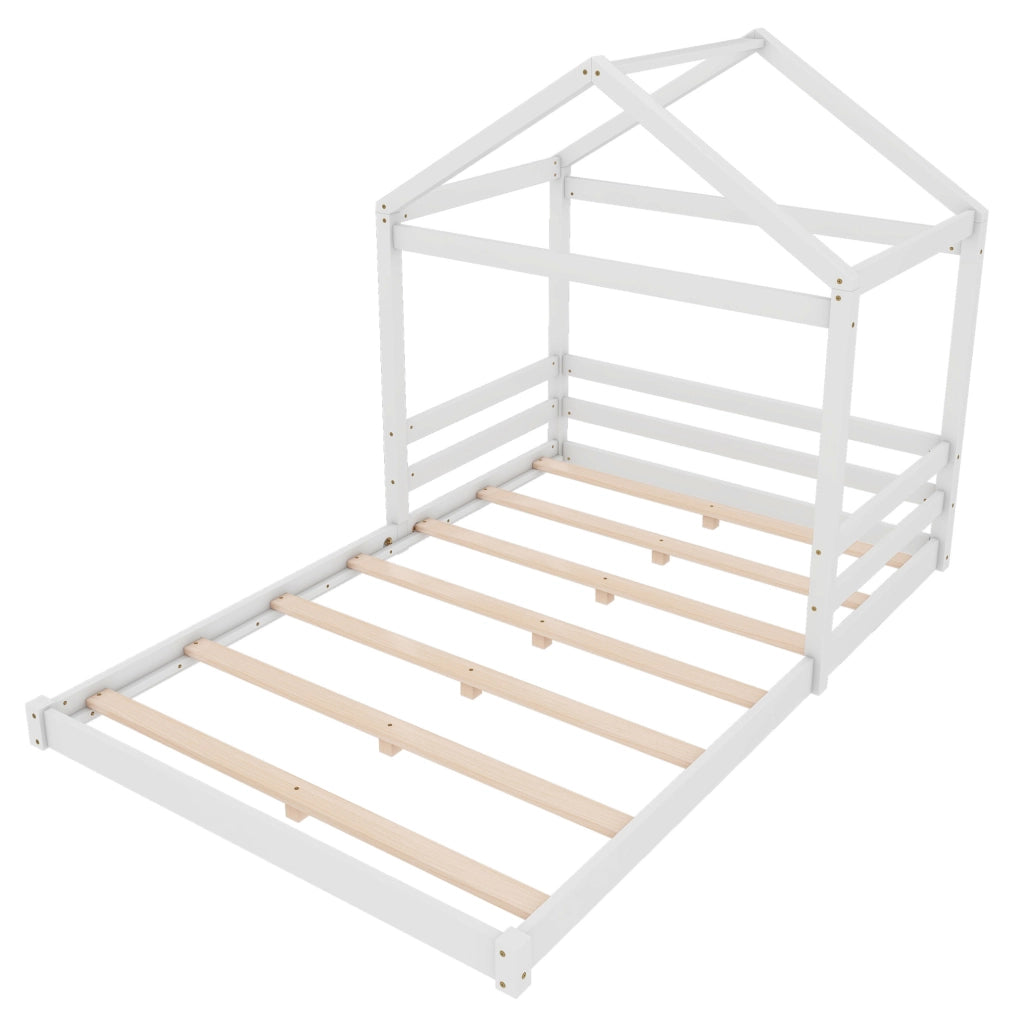 Letto a casetta 140x200 cm; con rete a doghe; legno e MDF; bianco (Senza materasso)