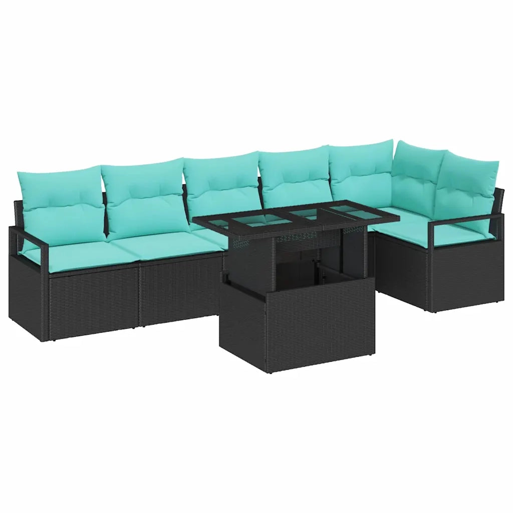 Set Divano da Giardino con cuscino 7 pcs Nero e Blu polyrattan