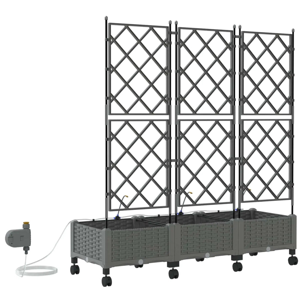 Vaso da Giardino con Irrigazione e Ruote 3 pz Grigio Chiaro PP 3423089