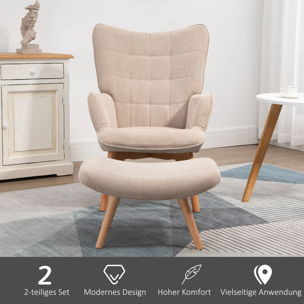 POLTRONA con pouf 72x80x101 cm velluto a coste beige