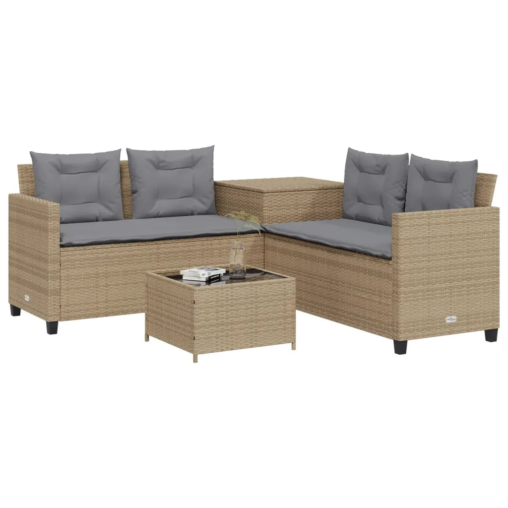 Divano da Giardino con Tavolo e Cuscini a L-Sofa da Giardino-Divano da esterno Beige in Polyrattan 851973