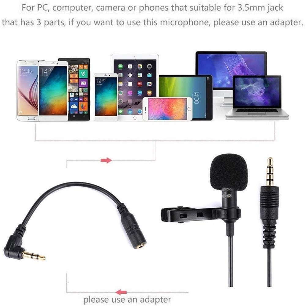 Trade Shop - Mini Microfono Clip A Condensatore Omnidirezionale 3.5mm Adattatore Smartphone -