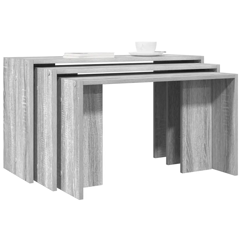Tavolini Impilabili 3 pz Grigio Sonoma in Legno Multistrato 858538