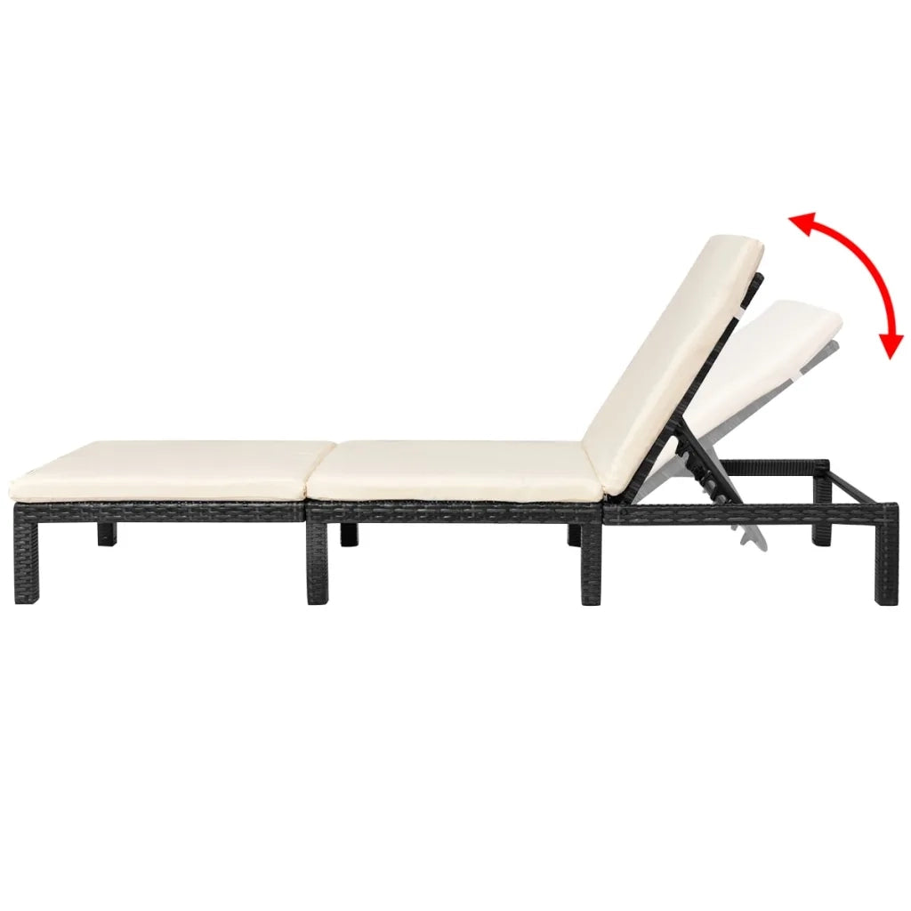 Lettino Prendisole con Cuscino in Polyrattan Nero 42846