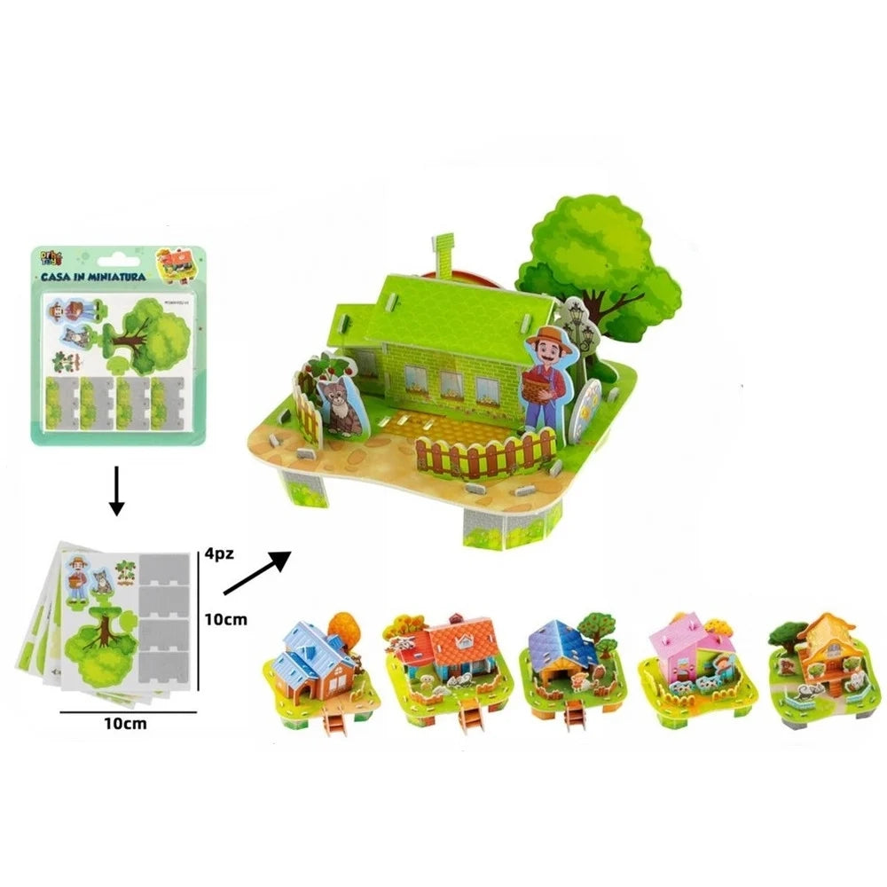 Trade Shop - Kit 12pz Puzzle 3d A Forma Di Casetta Stile Fattoria In Miniatura Bambini Costruzione 32391 -