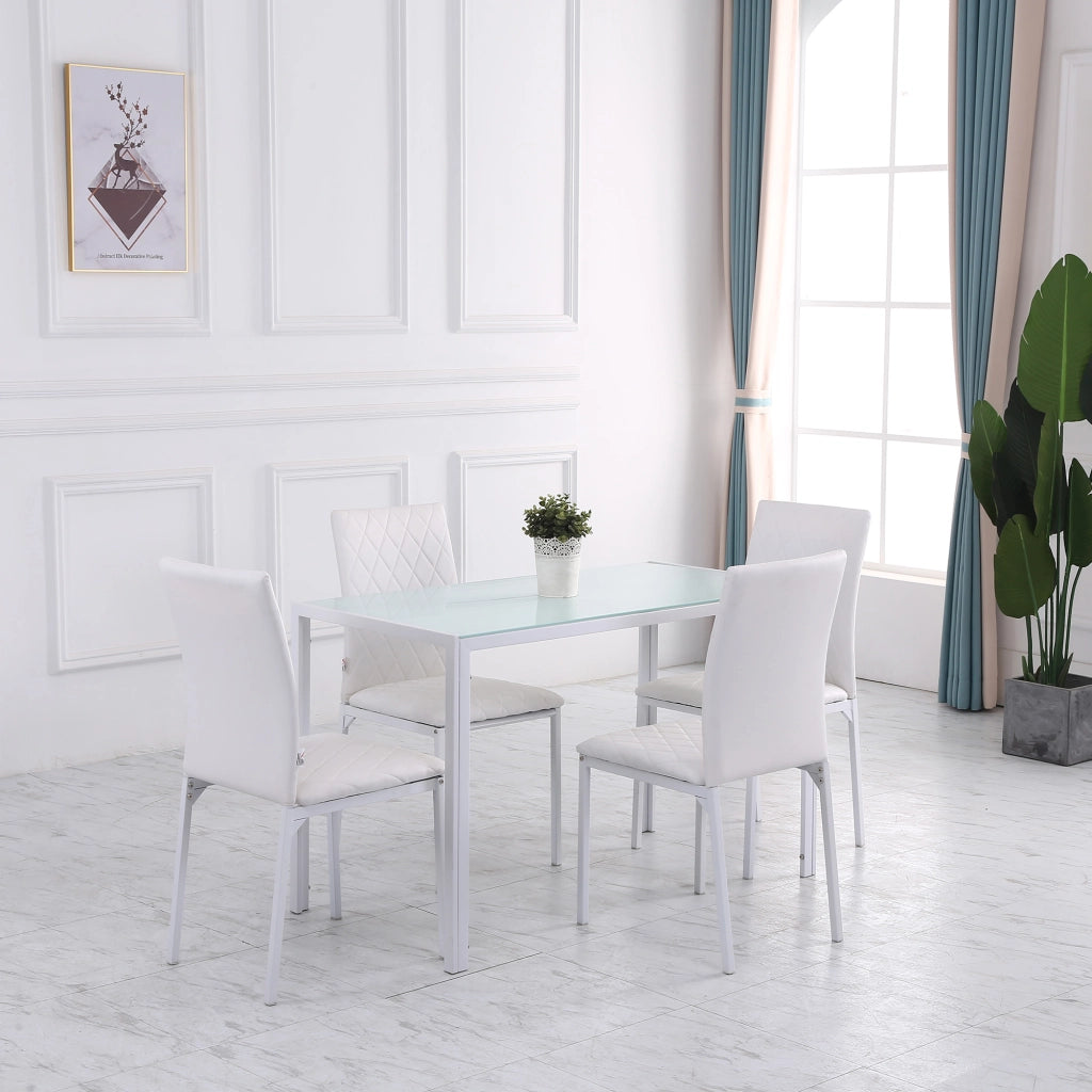 Set 4 Sedie Imbottite per Sala da Pranzo con Rivestimento in Similpelle, 41x50x91cm - Bianco