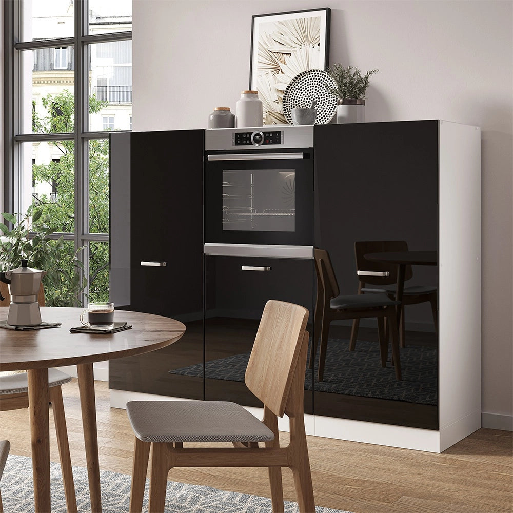 Cucine componibili piccole R-Line Nero lucido/Bianco 180 cm senza piano di lavoro Vicco