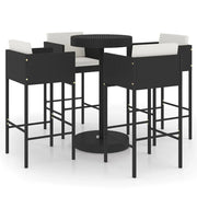 Set da bar da giardino 5 pezzi e cuscini in resina intrecciata nera 02_0013405