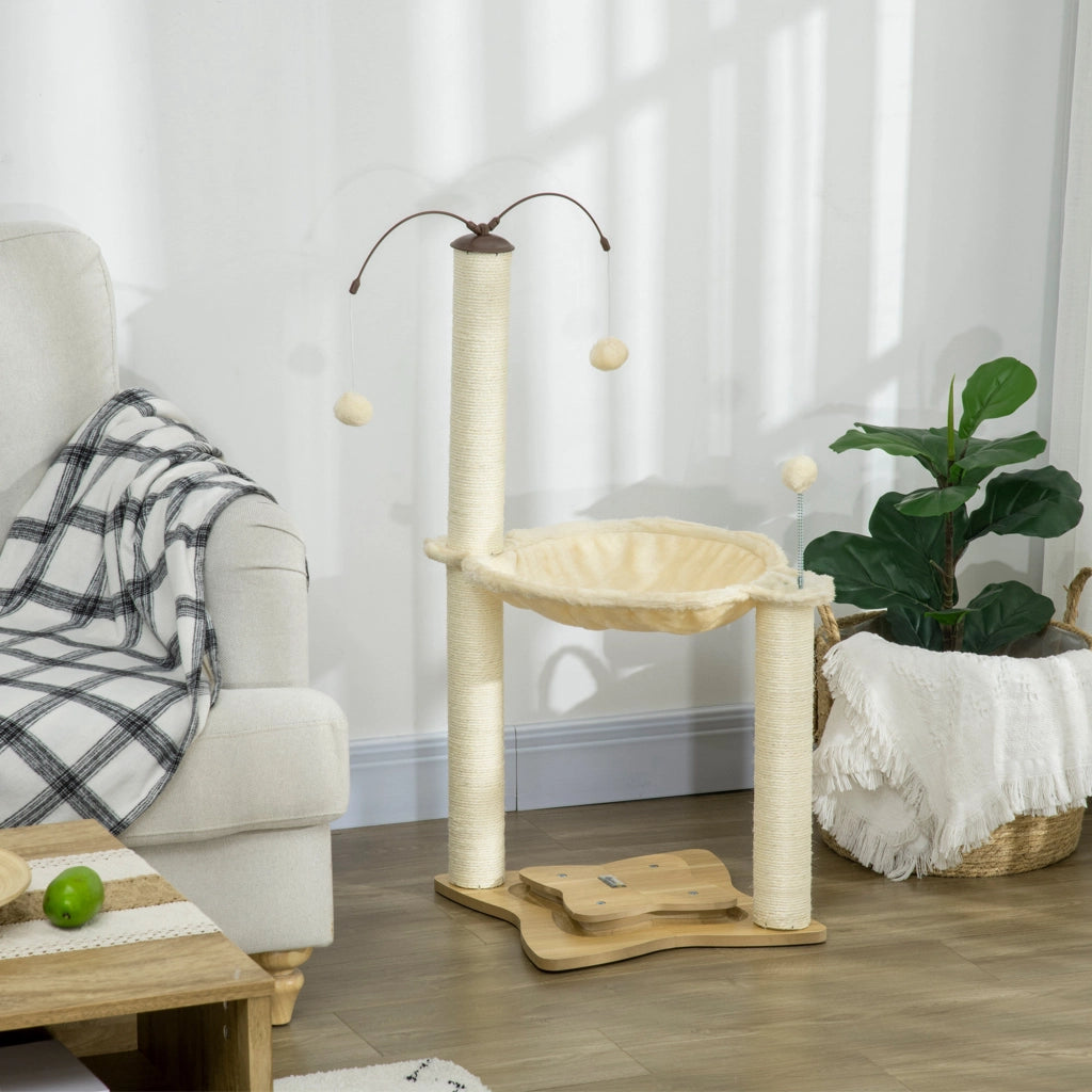 Albero Tiragraffi per Gatti con Amaca e Palline ¨C Zephmum ¨C Beige 53.5x53.5x90 cm