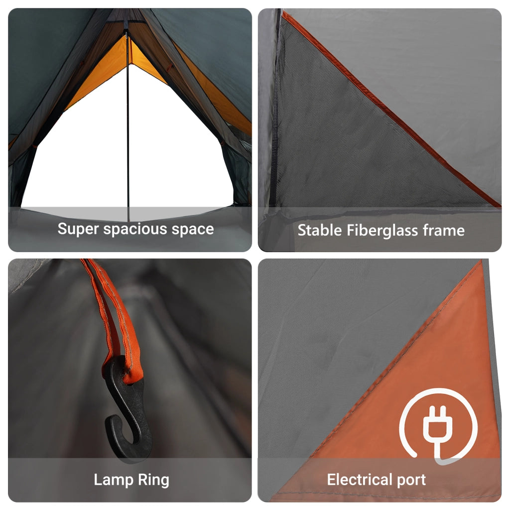Tenda da Campeggio a Forma di A per 5 Persone Impermeabile Grigia e Arancione