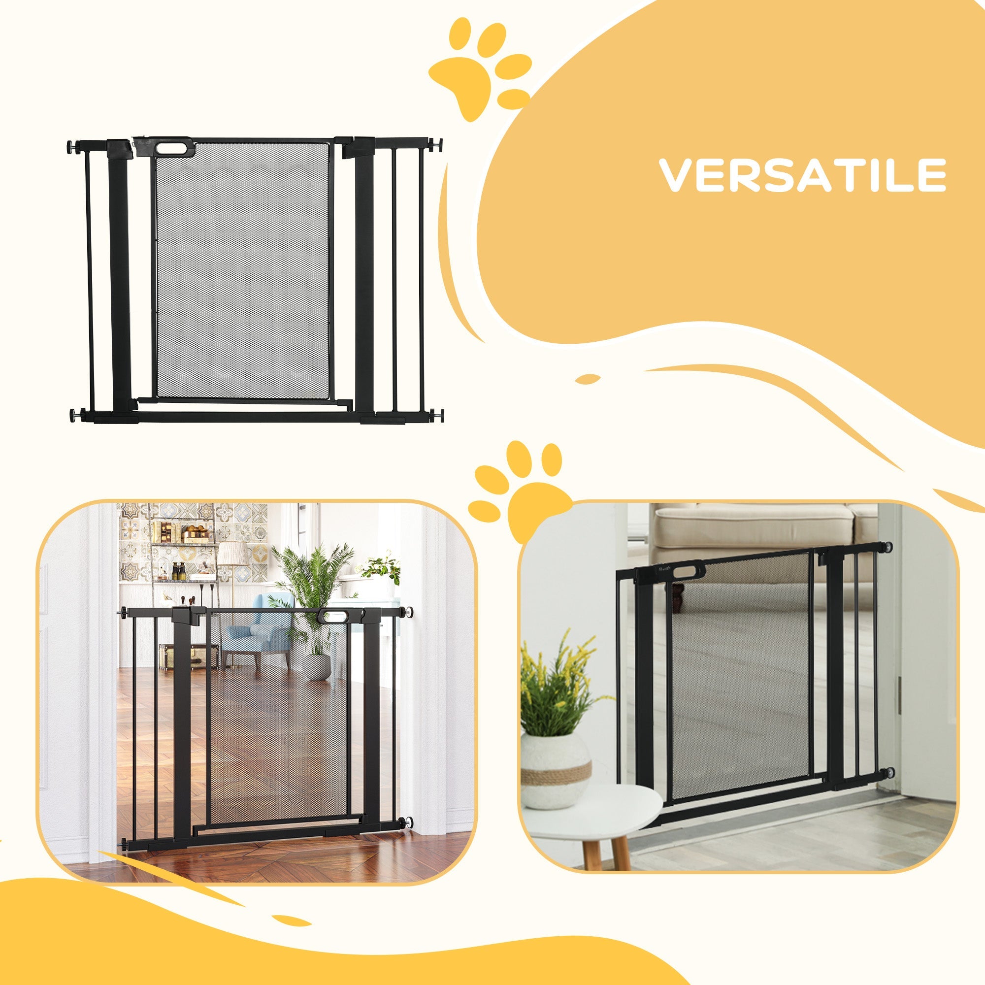 Cancellino per Cani Estensibile a Pressione con Chiusura Automatica 75-103x76 cm in Acciaio e ABS Nero
