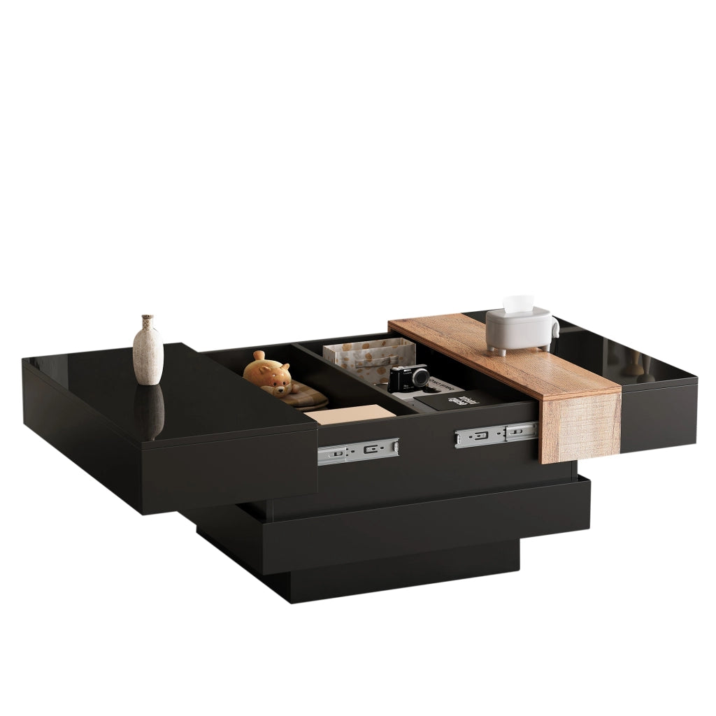 Tavolino da caffè quadrato con vano estraibile - per soggiorno - 70x70x39 cm - nero