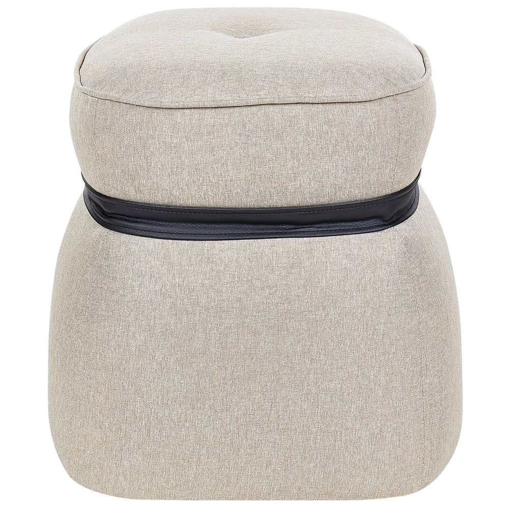 Pouf poggiapiedi stile moderno rotondo in tessuto di lino beige soggiorno camera da letto