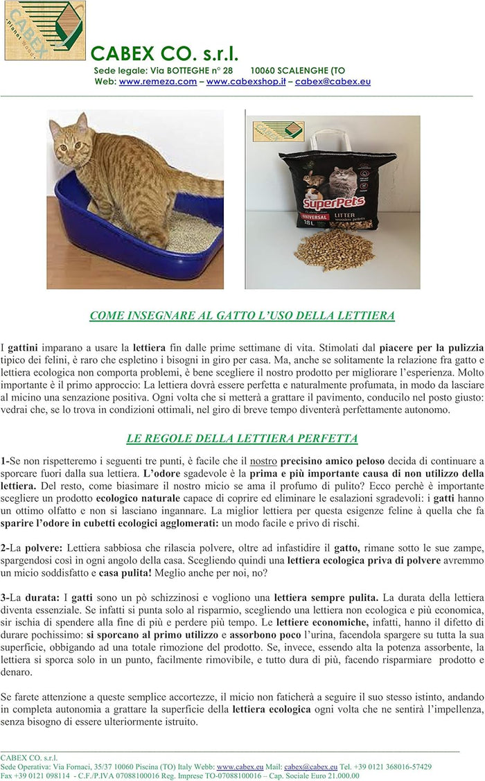 Lettiera Biologica in Pellet Ecologico per Animali Domestici e Uccelli SuperPets Universale  N° 2 - 18L. 12Kg