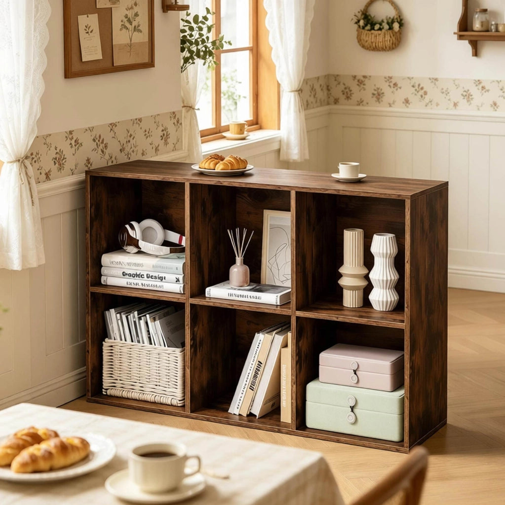 Libreria a Cubi in Legno E1 59,6x89x29 cm con 6 Scomparti, Mobile Multiuso a Pavimento