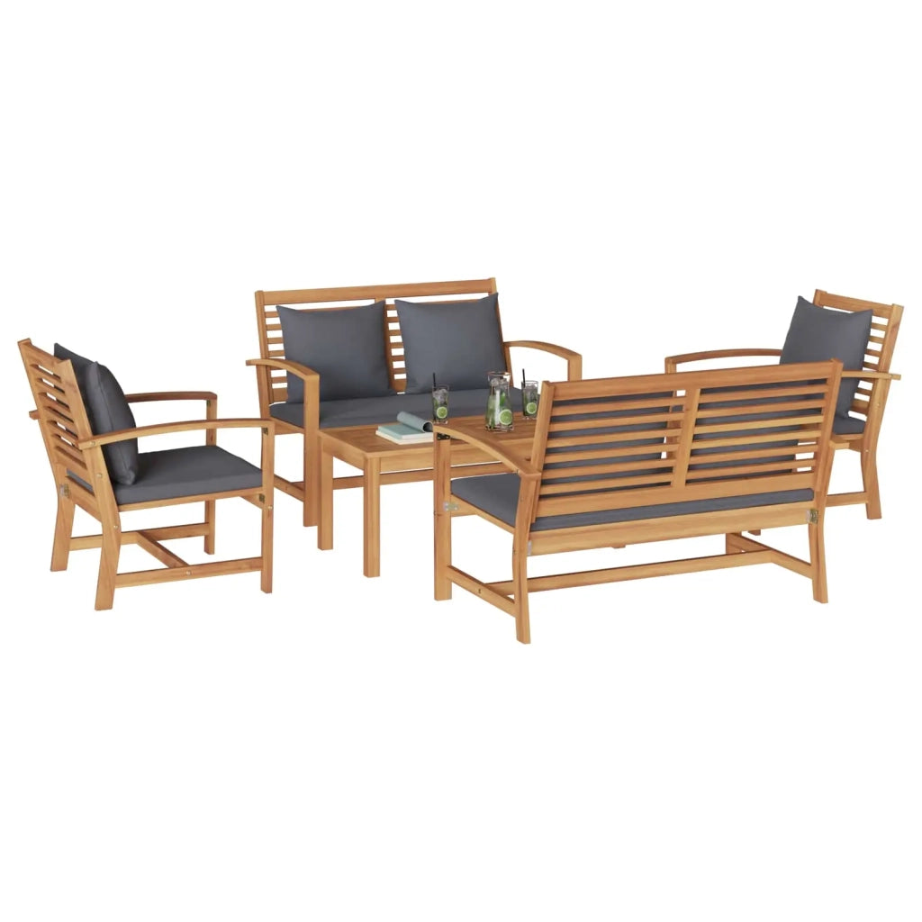 Set Divano da Giardino 5 pcs Naturale Legno di teak solido