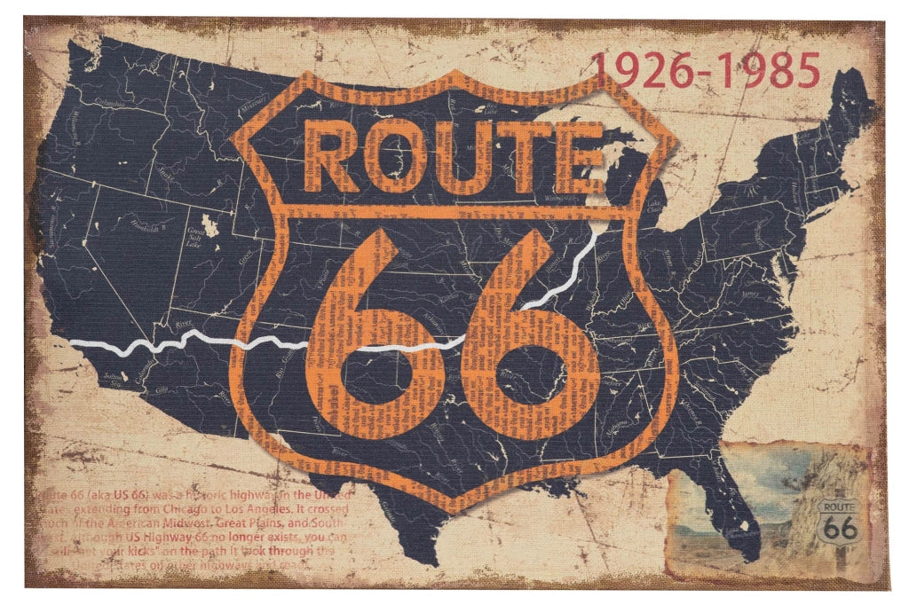 Biscottini Stampa 'ROUTE 66' su tela in juta grezza anticata L90xPR2xH60 cm dimensioni