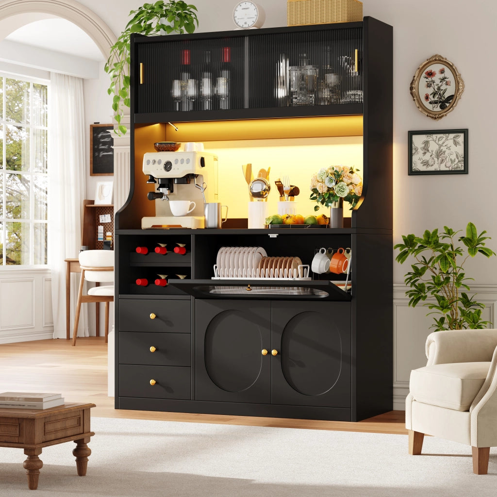 MOBILE ALTO CUCINA 120x40x180 cm con LED RGB, vetro, nero