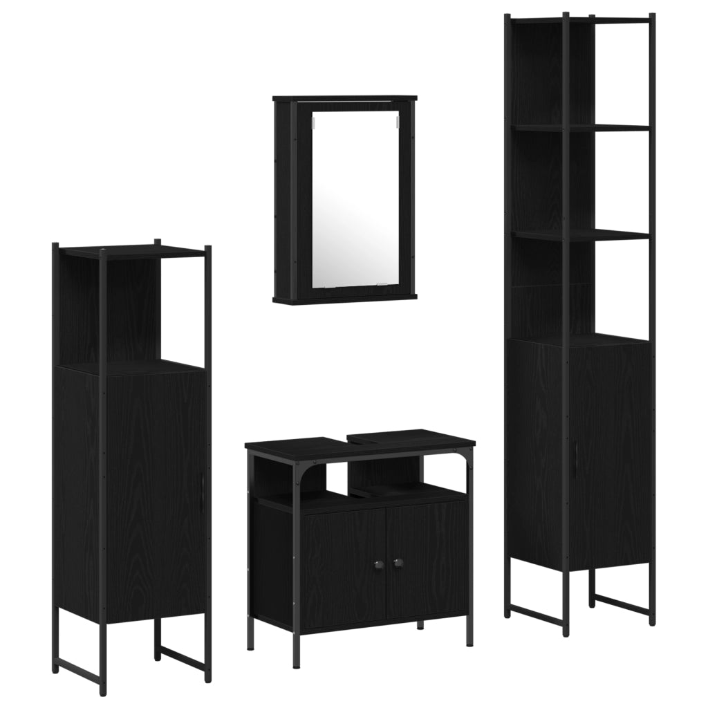 Set di Mobili da Bagno in 4 Parti Rovere Nero