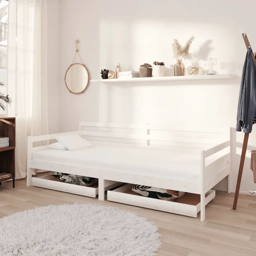 Divano Letto con Cassetti 90x200 cm Bianco in Massello di Pino 3083680