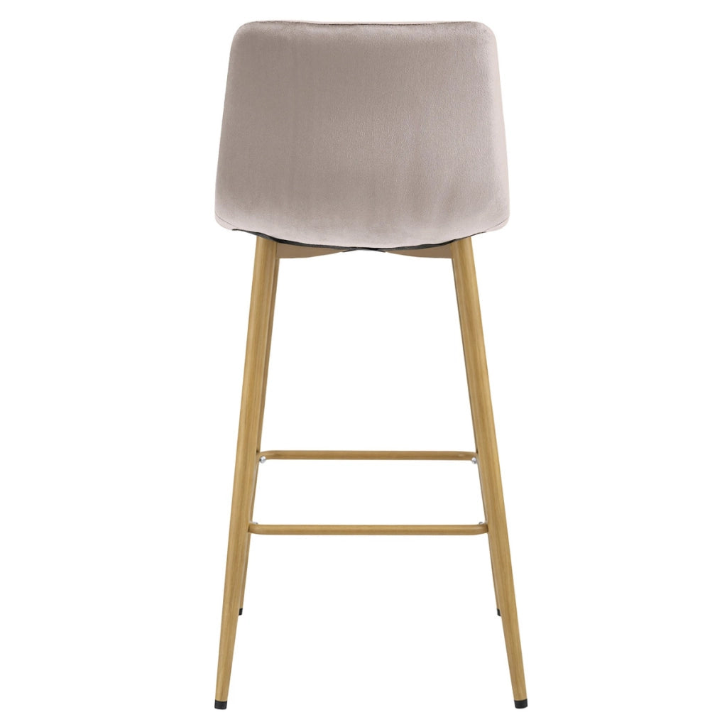 Sgabello Arceto in velluto beige con gambe effetto quercia