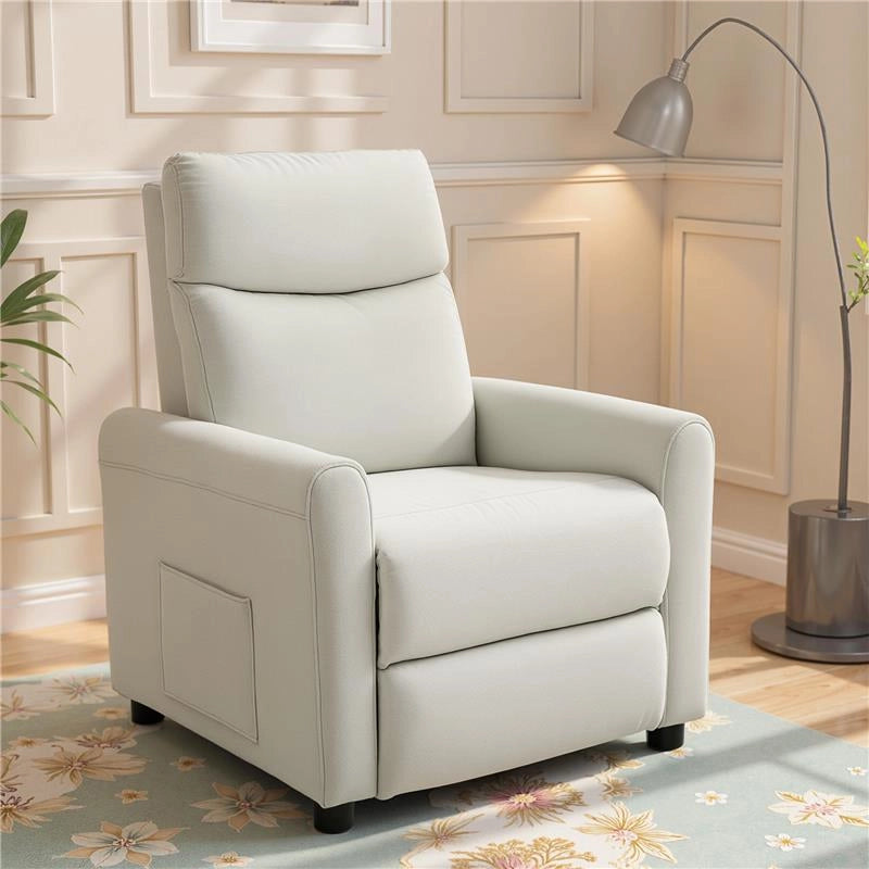 POLTRONA RECLINABILE 135¦ MAX IN TESSUTO EFFETTO LINO, SCHIUMA, ACCIAIO E LEGNO, 73X86X100 CM, BIANCO CREMA
