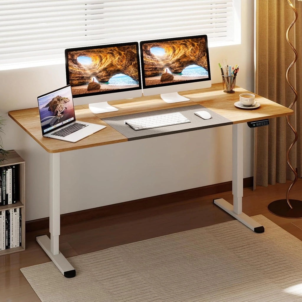 Scrivania Elettrica Regolabile in Altezza 140 x 70 cm, Scrivania per Computer con Memoria delle Altezze, Foro per Cavi, Design Anti-Collisione, Ideale per Ufficio e Casa (Legno Chiaro)