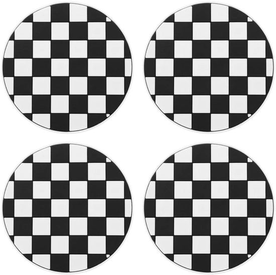 Set di Supporti Antiscivolo 4 pezzi - Universale Dimensione 7,2 cm - PVC - Disegno a Reticolo - Nero/Bianco
